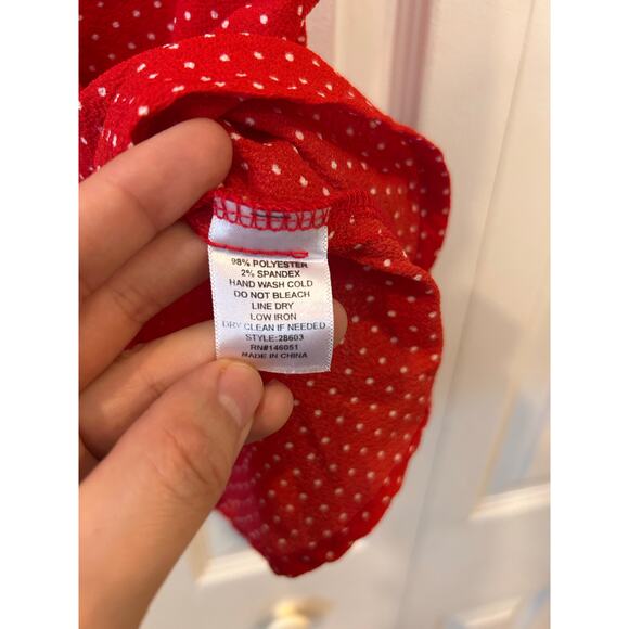 Monteau Los Angeles Red White Polkadot Blouse Size XL - Picture 5 of 6